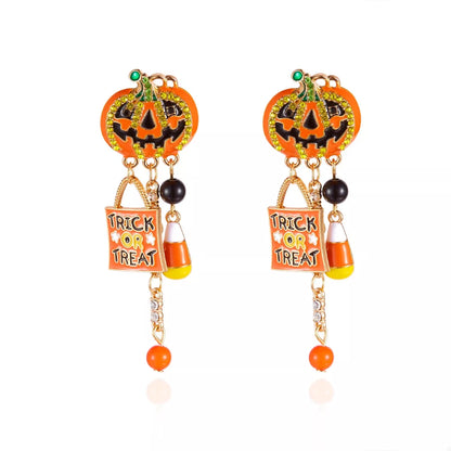 Halloween Rhinestone Pumpkin Drop Earrings