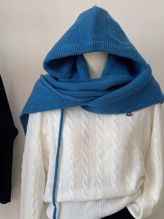 Knitted Solid Color Scarf Hat