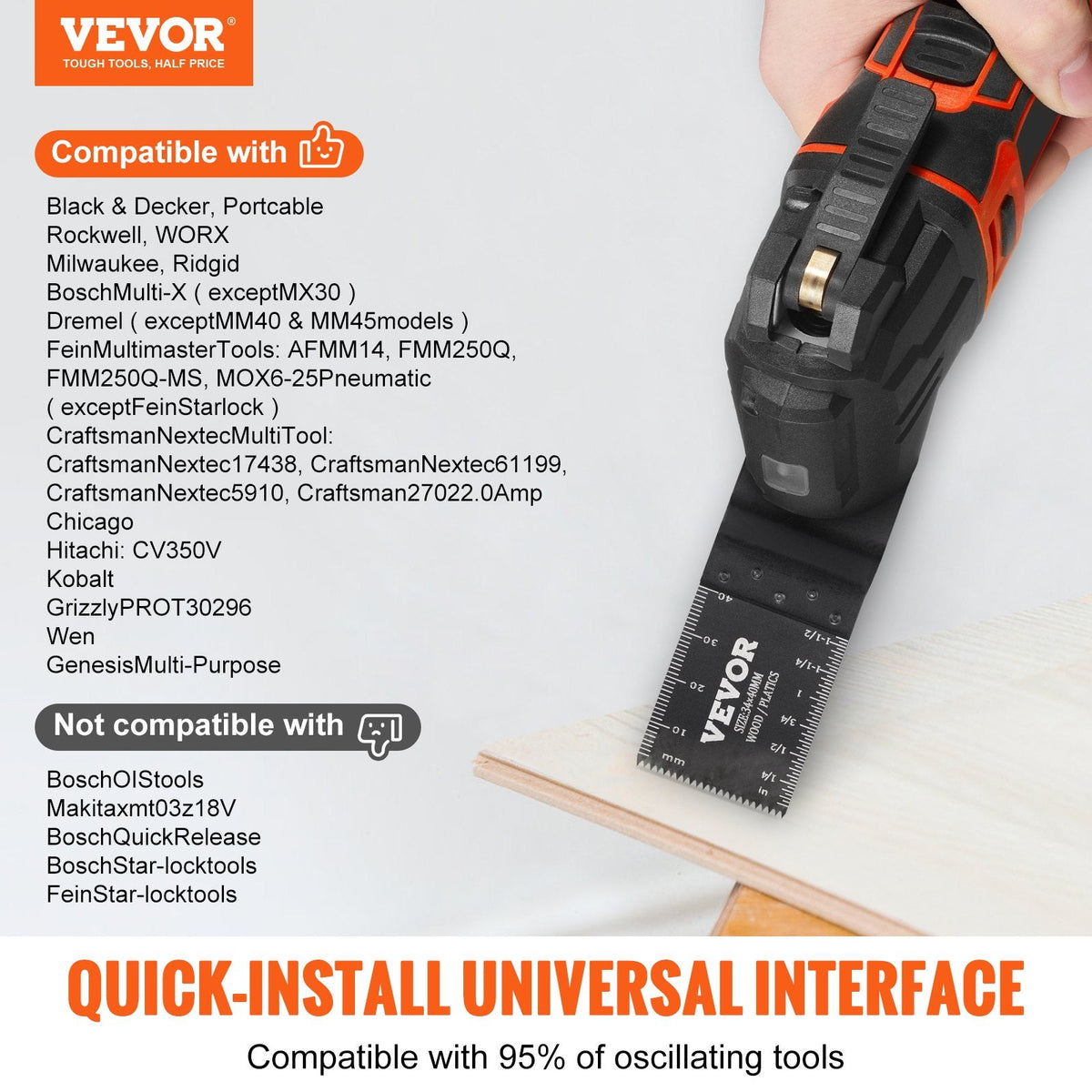 VEVOR 50PCS Oscillating Saw Blades, Universal Quick Release Oscillating Saw Blades, Multitool Tool Blades For Wood Plastic Aluminum,