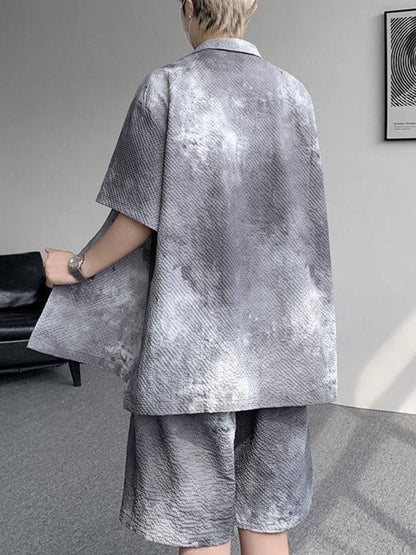 Men's Plus Size Tie-Dye Print Shirt and Shorts Set