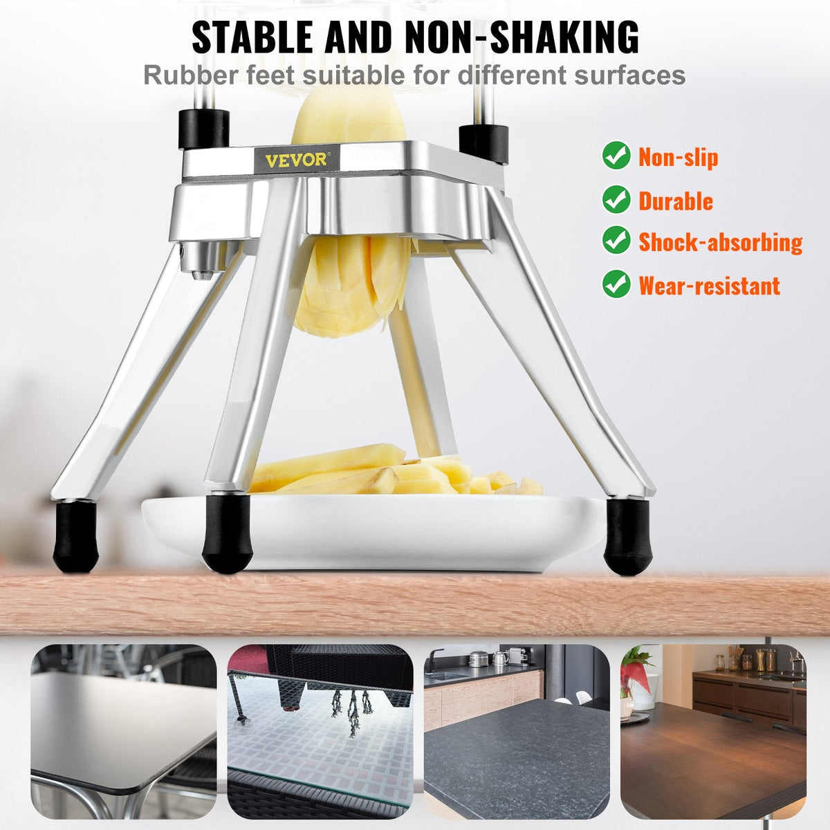 Commercial Vegetable Fruit Chopper, Stainless Steel French Fry Cutter With 4 Blades