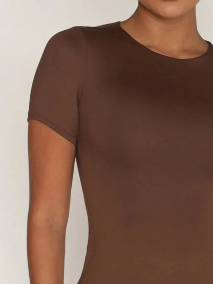 Round Neck Short Sleeve Swim Top