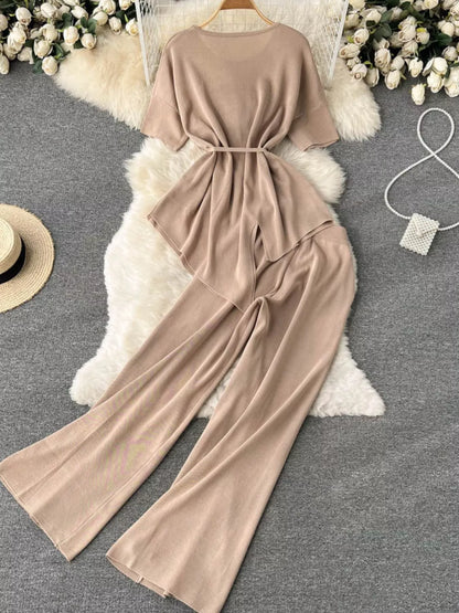 Short Sleeve Top and Wide Leg Pants Set