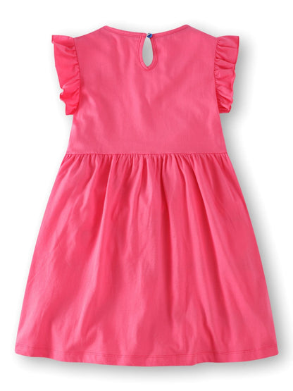 Children's Bird Applique Pocket Ruffle Sleeve Dress