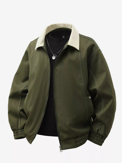 Men's Plus Size Collared Neck Zip-Up Jacket