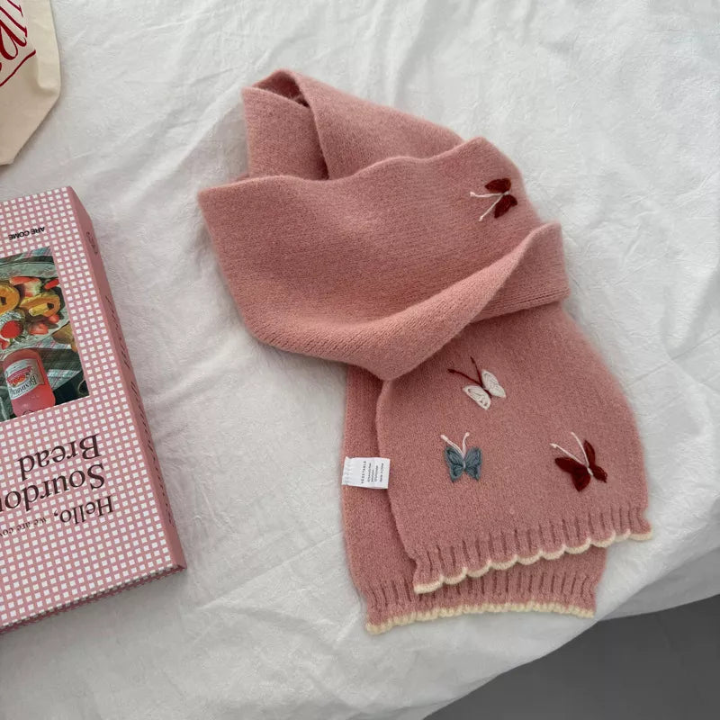 Butterfly Embroidered Knitted Scarf