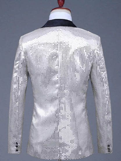Men's Full Size Sequin One Button Long Sleeve Blazer Plus Size