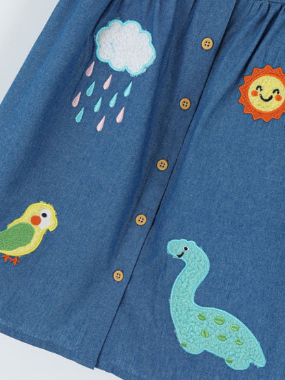 Children's Embroidered Denim A-Line Dress