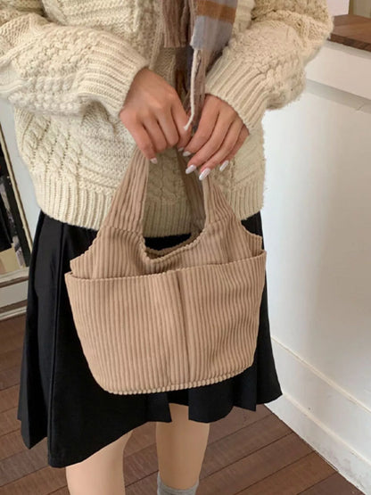 Corduroy Solid Color Handbag