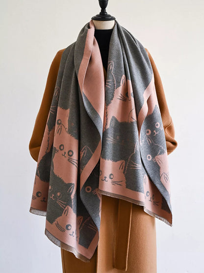Cute Cat Pattern Knitted Scarf