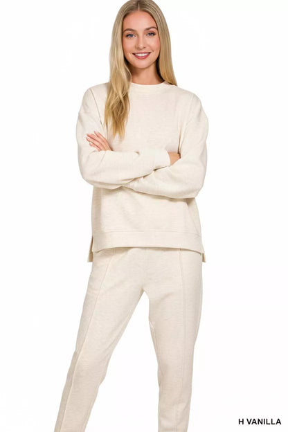 Zenana Scuba Mock Neck Sweatshirt and Joggers Set