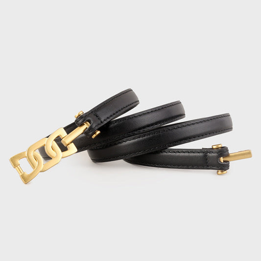 Gold Buckle Skinny Leather Belt