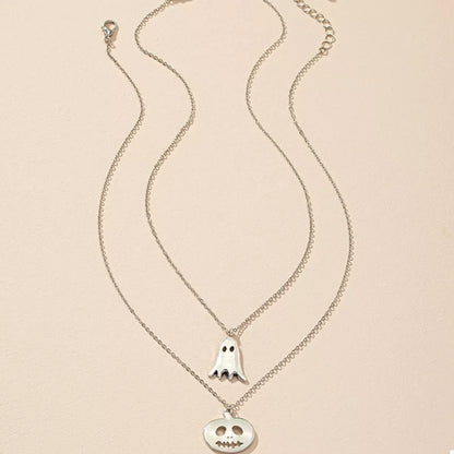 2 Piece Halloween Ghost & Pumpkin Pendant Necklace