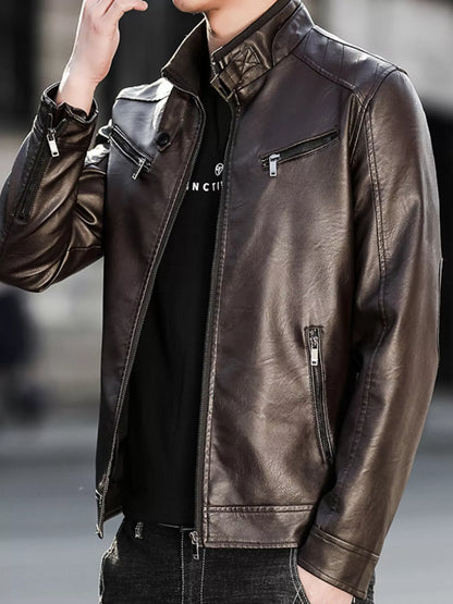 Men's Plus Size Zip Up Leather Jacket