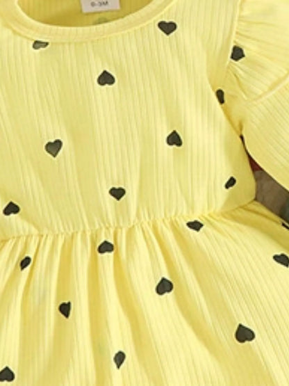 Children's Heart Print Dress & Headband Set