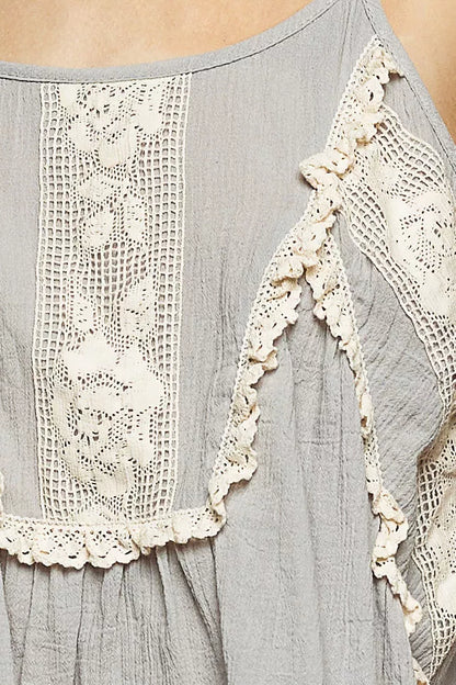 POL Boho Lace Trim Flowy Cami