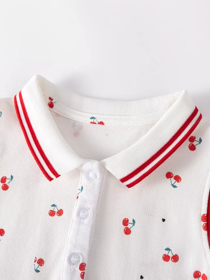 Children's Cherry Print Sleeveless Polo Dress