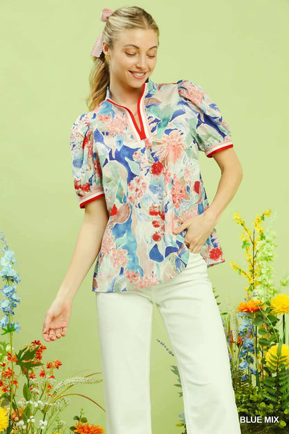 Umgee Jacquard Bloomscape Print Top