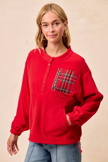 BiBi Christmas Theme Fleece Buttoned Top with Pockets