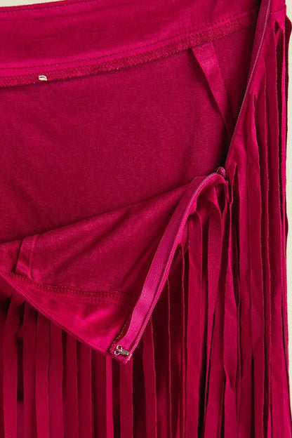 BiBi Fringe Detailed Suede Skirt