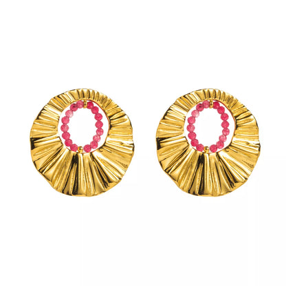 18K Gold-Plated Bead Round Earrings