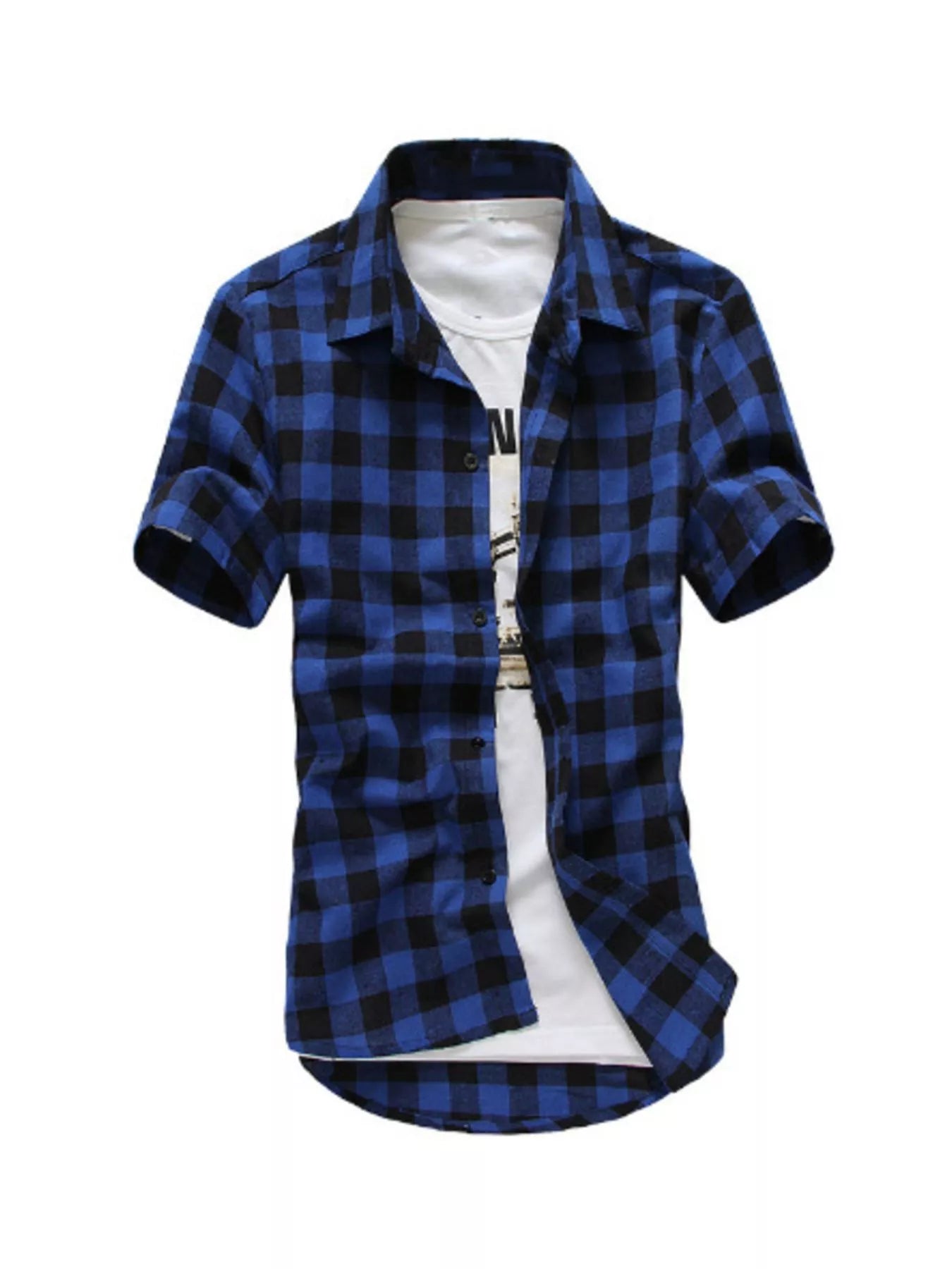Men's Plus Size Casual Short Sleeve Plaid Shirt