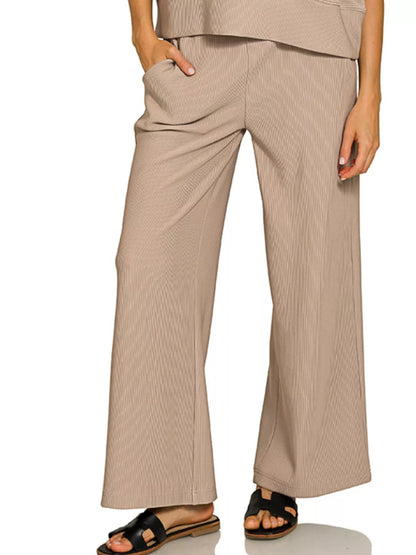 Zenana Ribbed Round Neck Tee & Pants Set