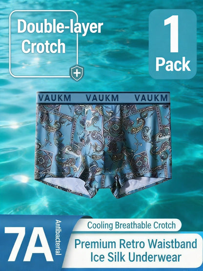 New Chinese Style Men's Ice Silk Underwear Men's Boxer Briefs Breathable Large Size Antibacterial Printed Boxer Shorts Manufacturer Wholesale