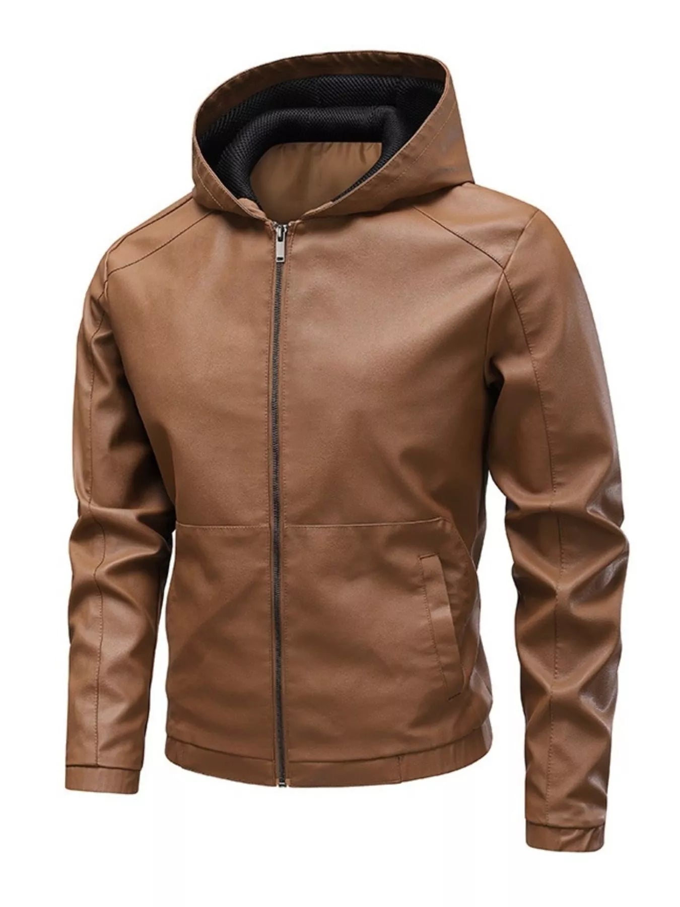 Men's Hooded Faux Leather Moto Jacket