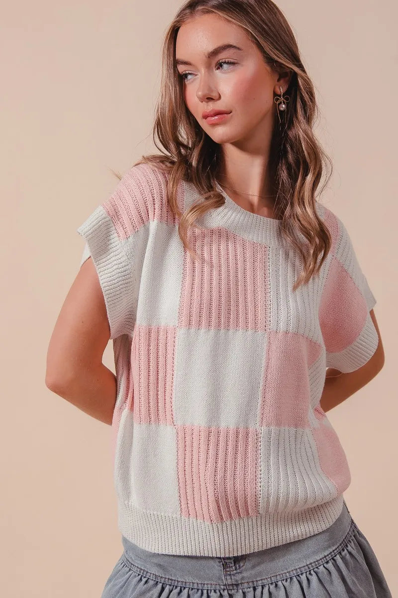 SO ME Check Plaid Casual Sweater Top