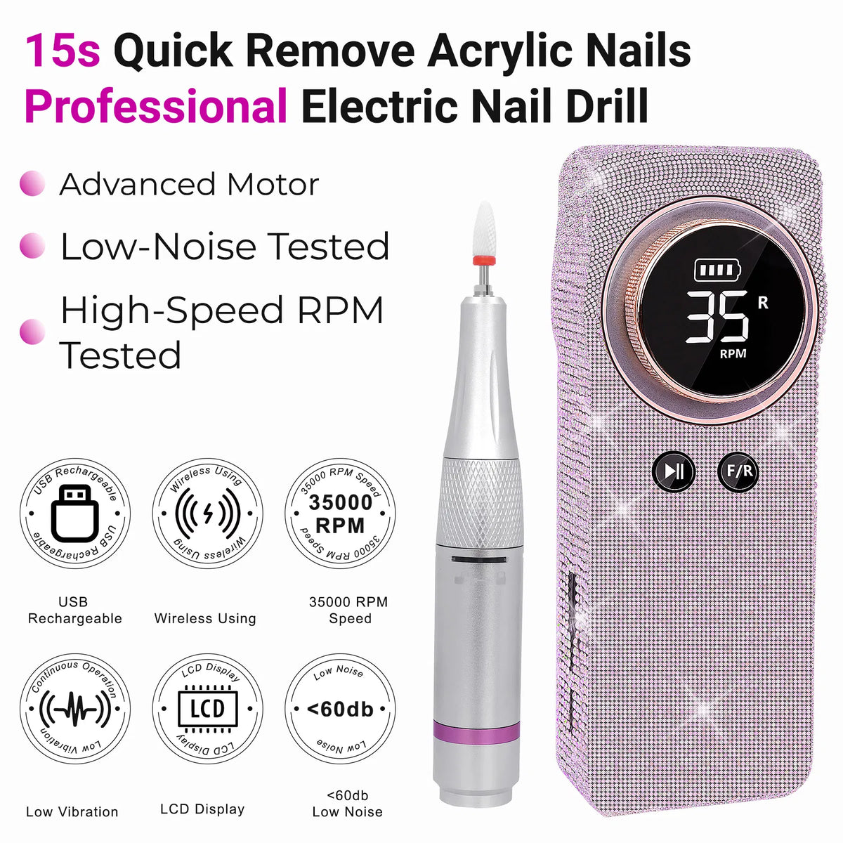 Portable Electric Nail Drill 35000RPM Nails Milling Cutter Wireless Pedicure Grinder Rechargeable Nail Drilling Machine Silver