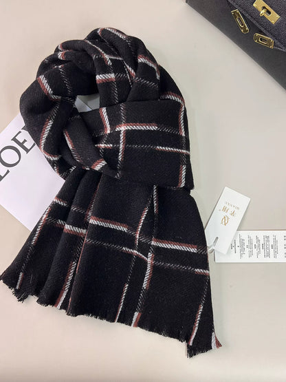 100% Wool Raw Hem Plaid Scarf