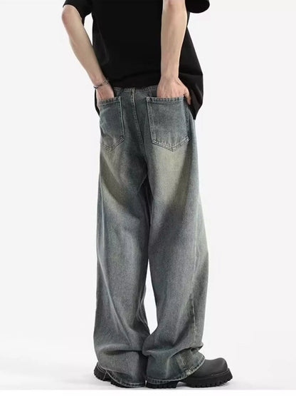Men's Full Size Vintage Wash Wide Leg Jeans Plus Size