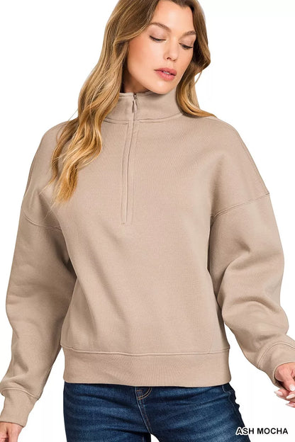 Zenana Fleece High Neck Half Zip Sweatshirt