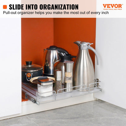 VEVOR Pull Out Cabinet Organizer, Heavy Duty Slide Out Pantry Shelves, Chrome-Plated Steel Roll Out Drawers, Sliding Drawer Storage For Home, Inside Kitchen Cabinet, Bathroom, Under Sink