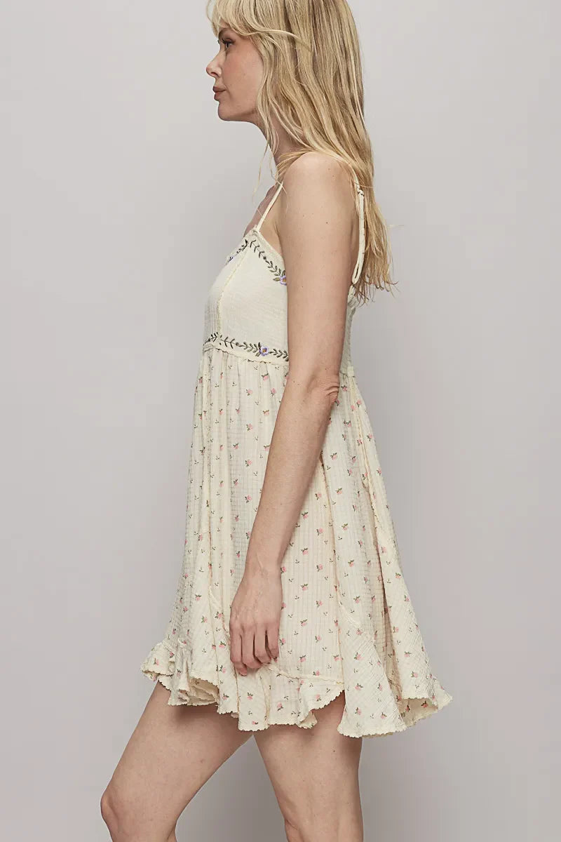 POL Ruffled Hem Floral Print Cami Mini Dress