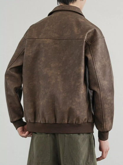 Men's Plus Size Zip Up Faux Leather Shacket