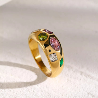 18K Gold-Plated Colorful Zircon Ring
