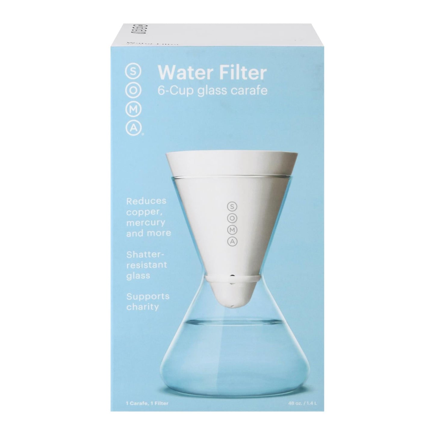 Soma Glass Water Carafe - 6-Cup Pitcher for Pure Hydration, 48 oz (Pack of 2)