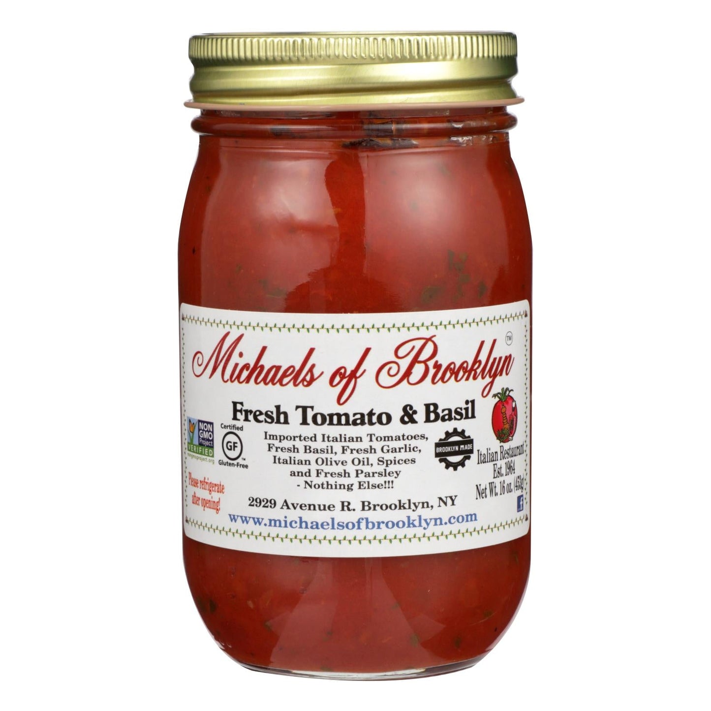Michael's Of Brooklyn Tomato Basil Sauce - 6 x 16 Oz Case - Authentic Italian Recipe