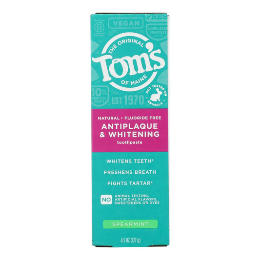 Tom's of Maine Whitening Toothpaste - Spearmint - 6 x 4.5 oz - Fluoride Free