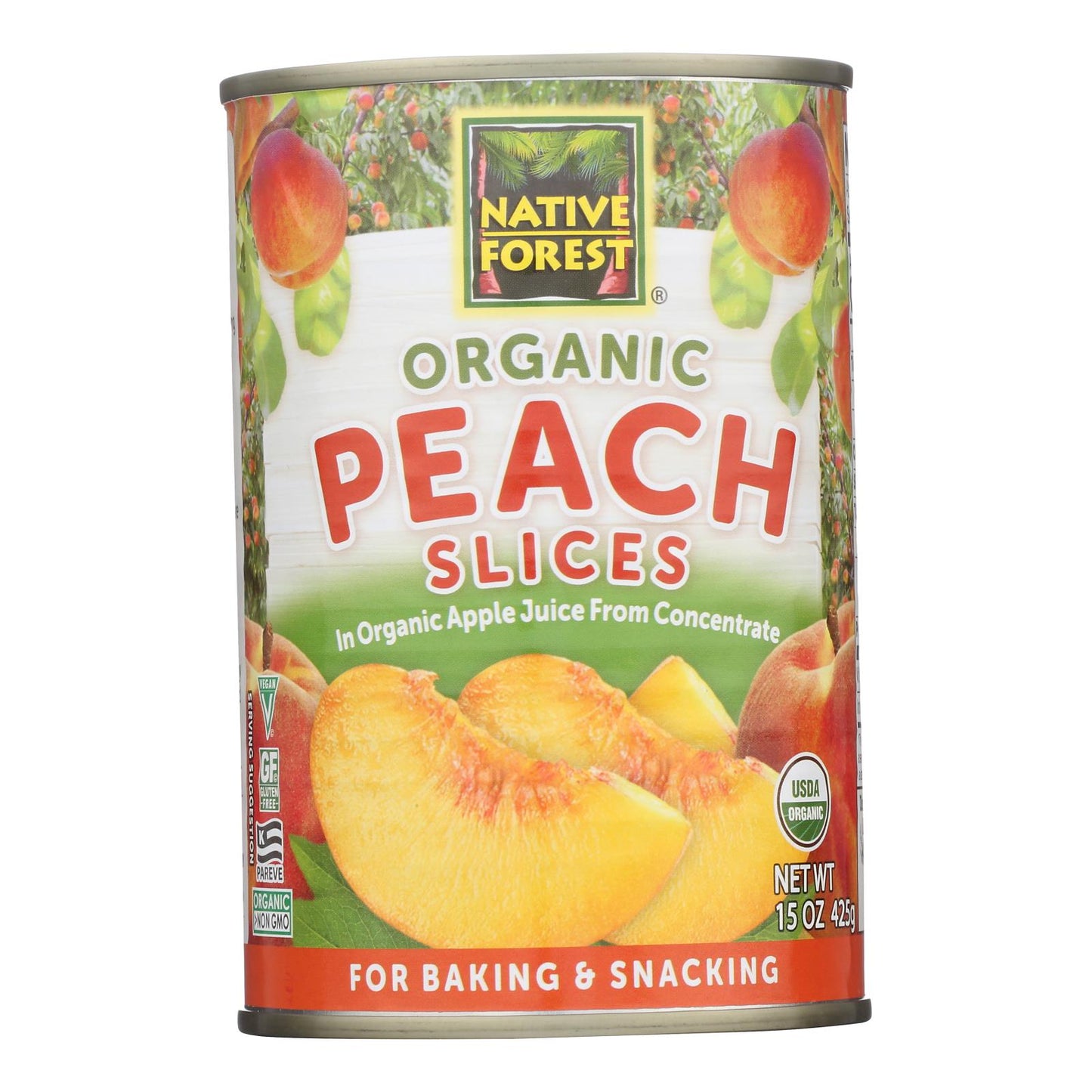 Native Forest Organic Sliced Peaches, Unsweetened, 15 oz Can, Pack of 12