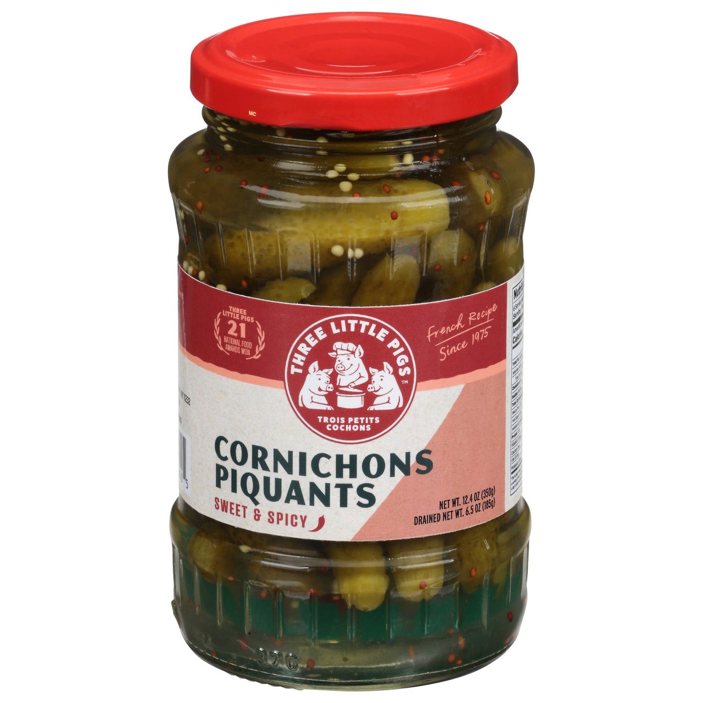 Trois Petits Cochons Cornichons Piquants - Pack of 12 (12.40 Oz Each) - Tangy French Pickled Gherkins