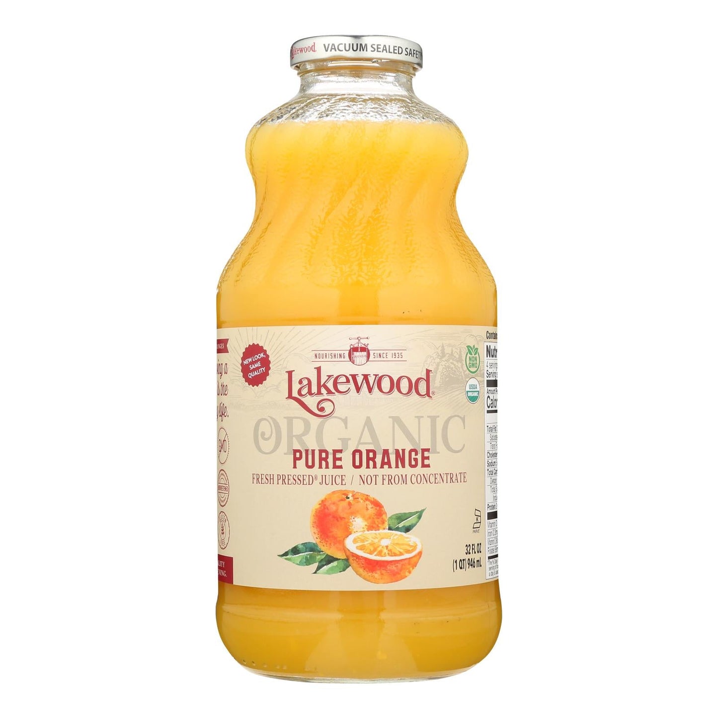 Lakewood Organic Pure Orange Juice (32 Fl Oz, Pack of 6) - Fresh Squeezed Taste