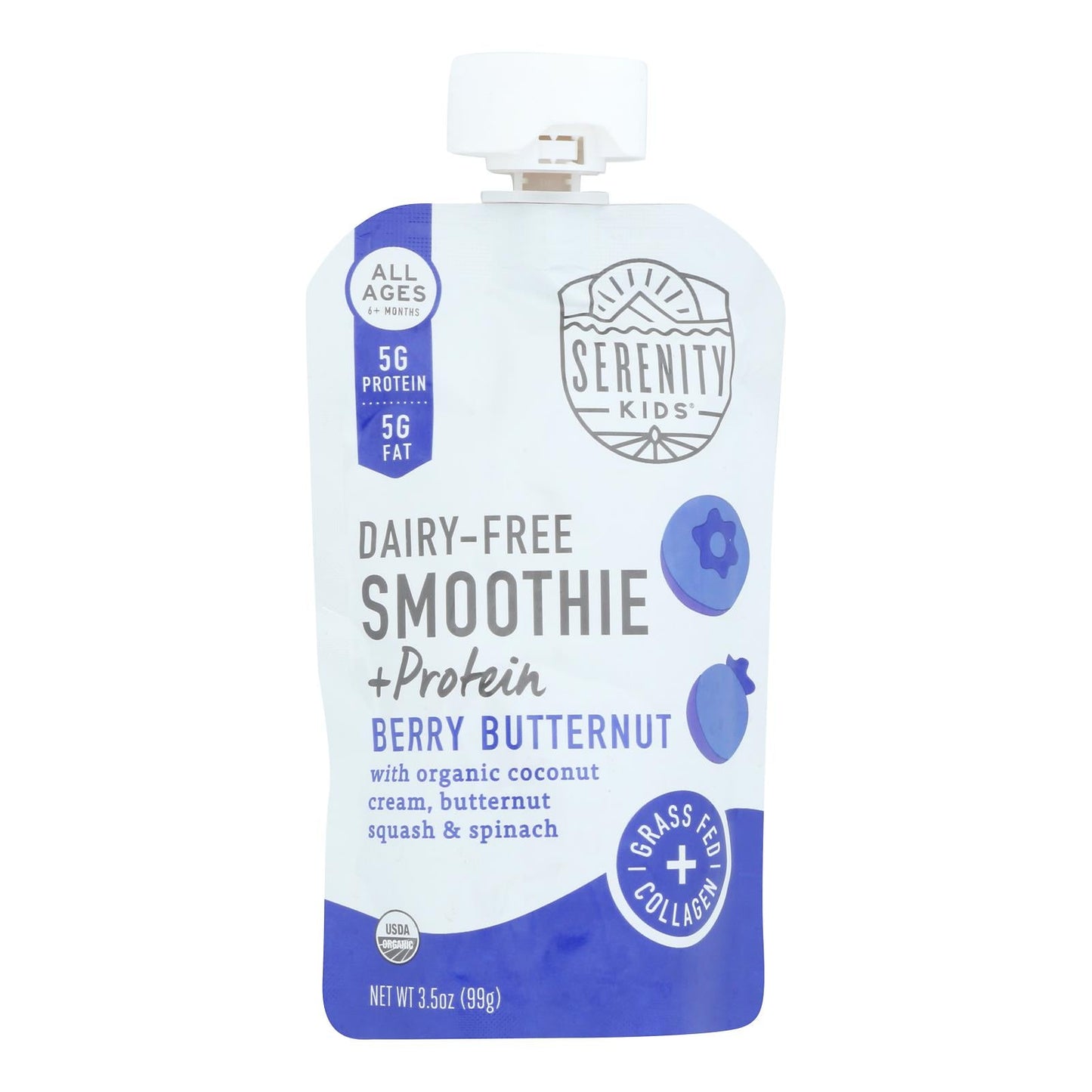 Serenity Kids Smoothie, Organic Berry Butternut Squash, 6-Pack of 3.5 Oz Pouches