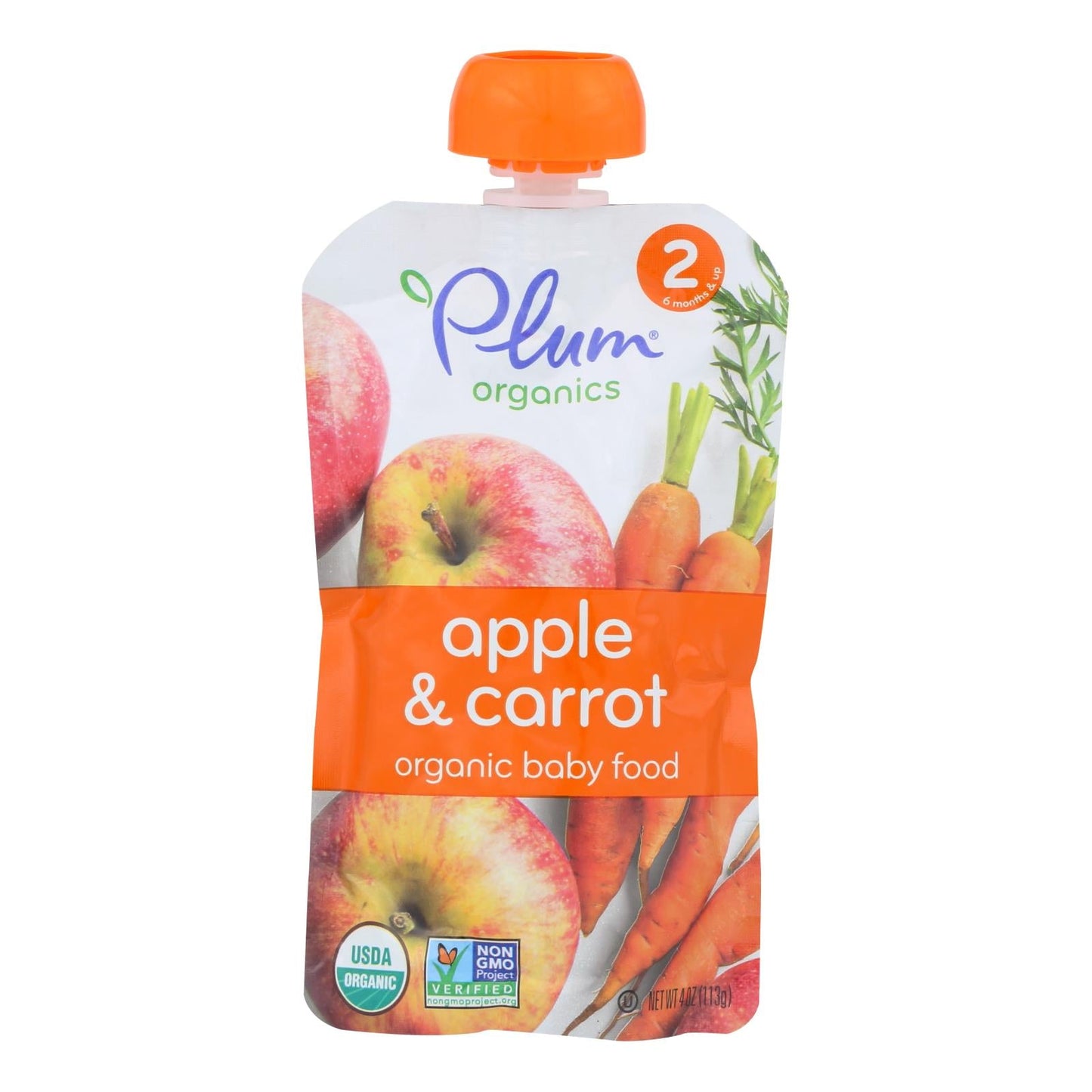 Plum Organics Stage 2 Apple & Carrot Baby Food, 4 oz Pouches, 12 Count