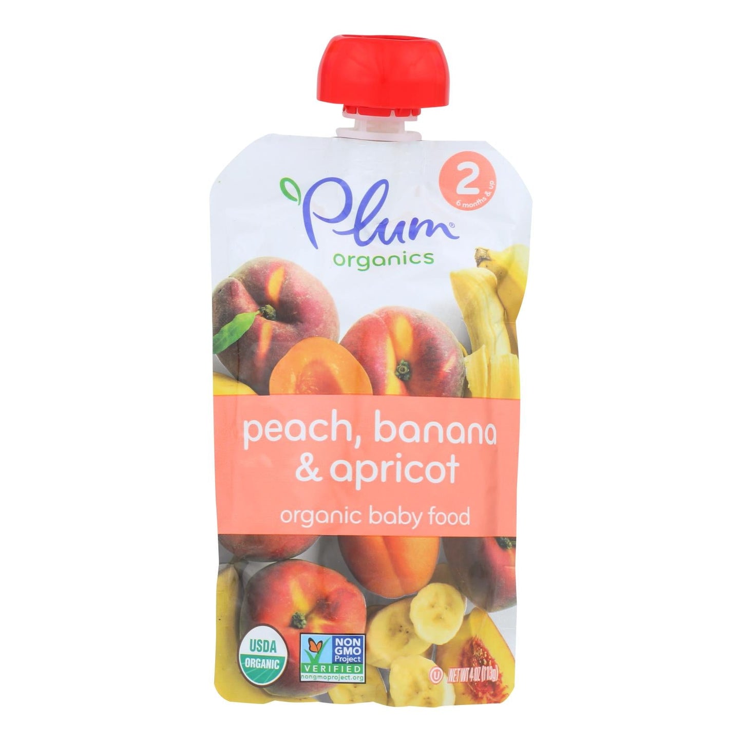 Plum Organics Stage 2 Peach, Apricot & Banana Baby Food, 4 oz Pouches, 12 Count