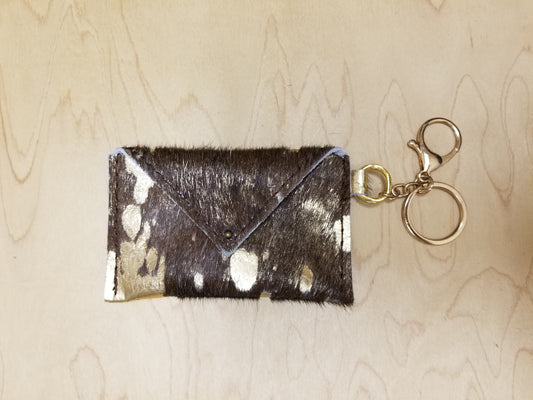 **Sierra Credit Card Wallet-Hair on Hide Brown and Gold (600t)