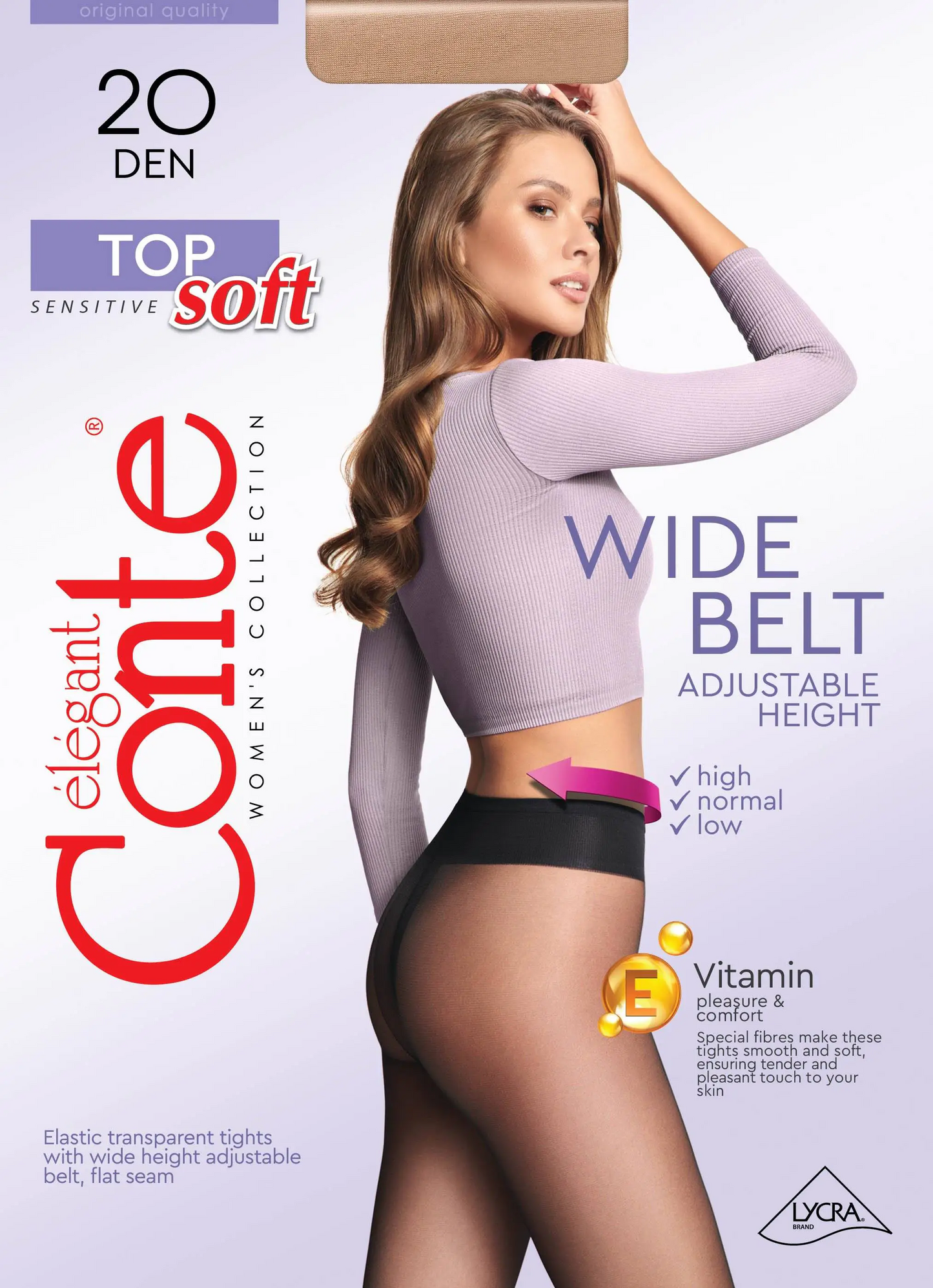Conte Top Soft 20 Den - Classic Women's Tights Sheer to Waist T-top Low Waist Vitamin E (14С-36СП)