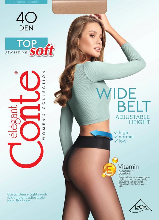 Conte Top Soft 40 Den - Classic Women's Tights Sheer to Waist T-top Low Waist Vitamin E (14С-37СП)